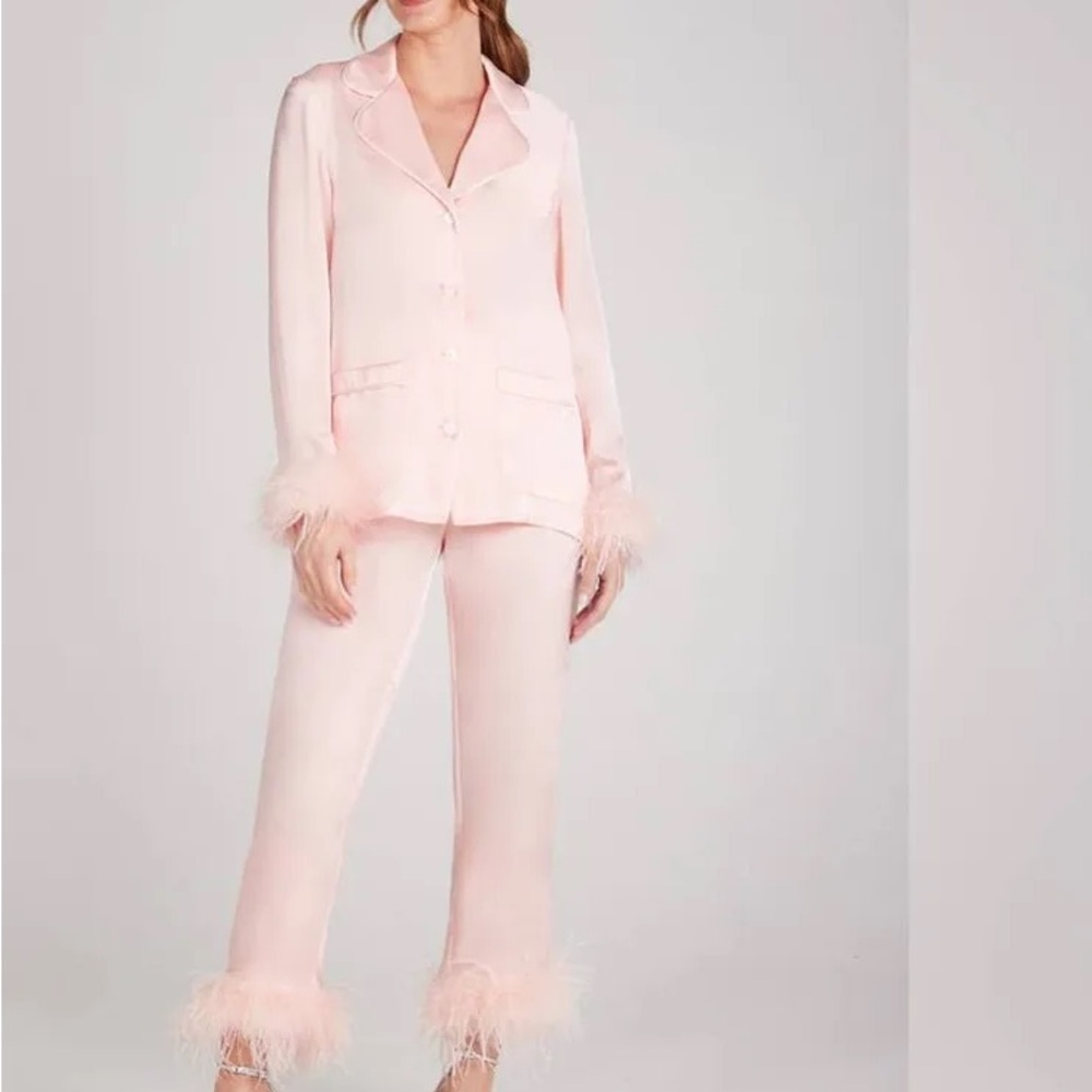 NADINE MERABI Pink Feather-Trim Blazer